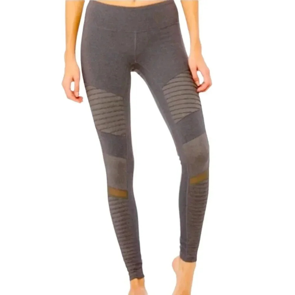 ALO YOGA High Rise Moto Leggings In Stormy Heather Gray